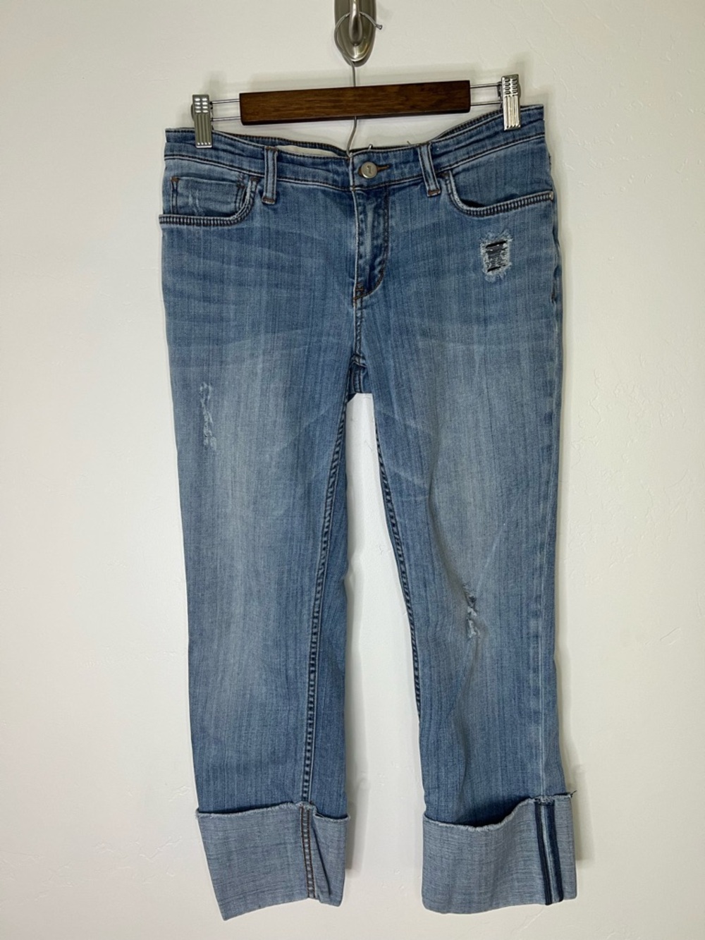 Pilcro and the Letterpress Light Blue Cropped Rolled-Cuff Jeans